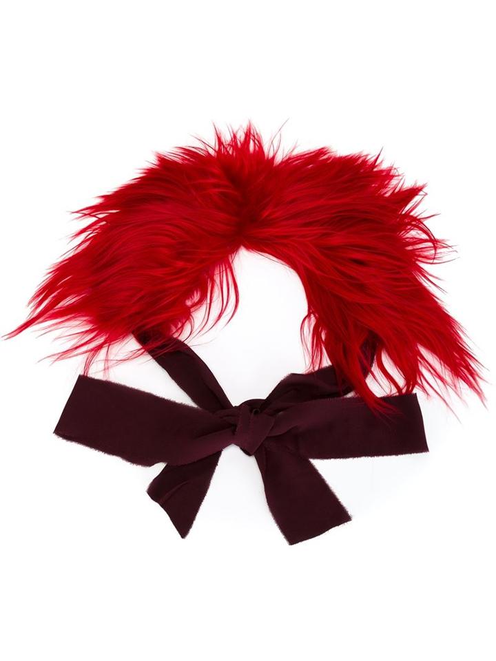 Erika Cavallini Lamb Fur Tie Scarf, Women's, Red, Silk/viscose/lamb Fur