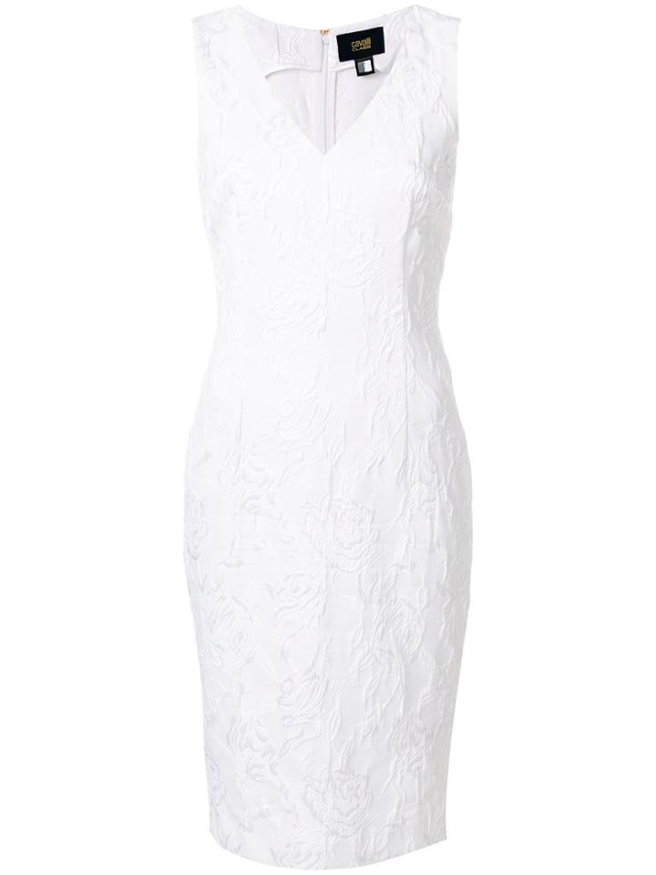 Cavalli Class Rose Embossed Fitted Dress - White