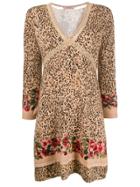 Twin-set V-neck Leopard Print Dress - Brown