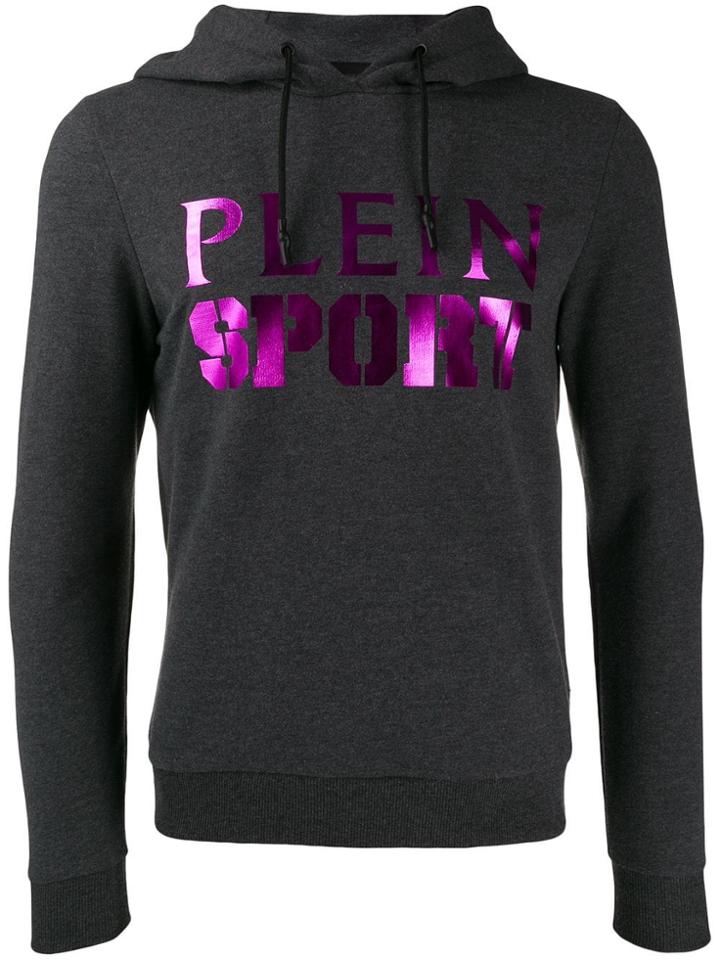 Plein Sport Logo Drawstring Hoodie - Grey