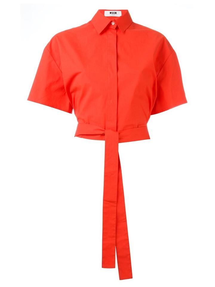 Msgm Tie Waist Cropped Shirt
