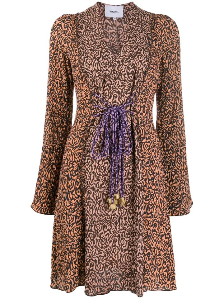 Nanushka Tie Waist Animal Print Dress - Neutrals