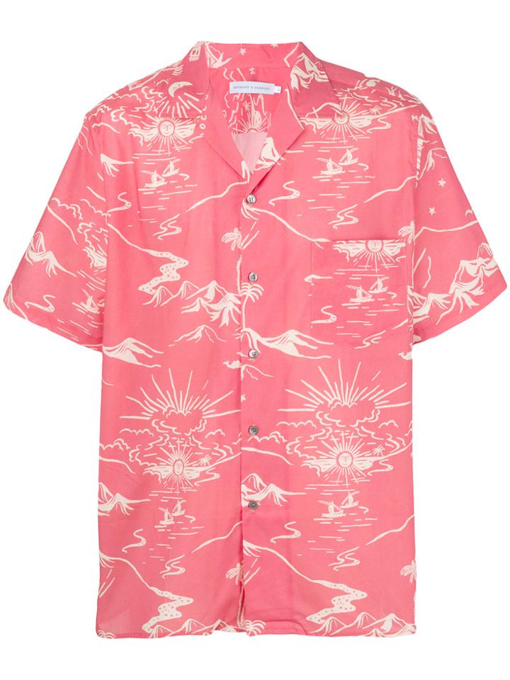 Desmond & Dempsey Atlas Print Cuban Shirt - Pink & Purple