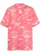 Desmond & Dempsey Atlas Print Cuban Shirt - Pink & Purple