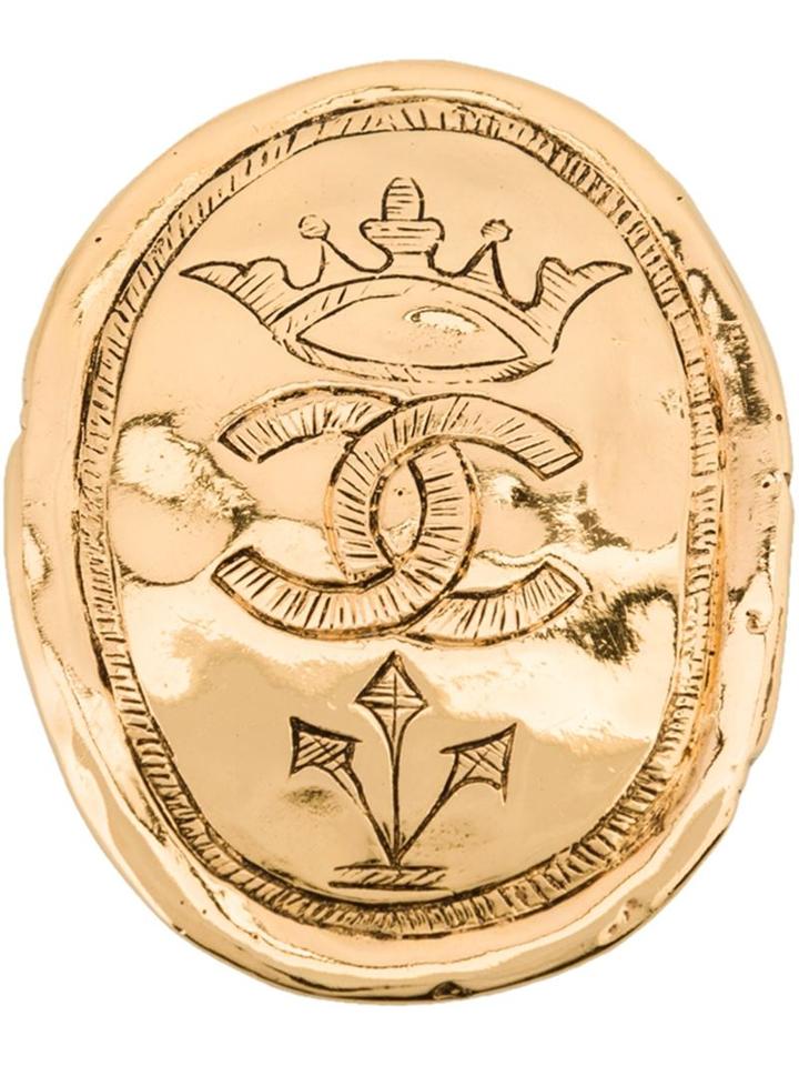 Chanel Vintage Engraved Oval Brooch