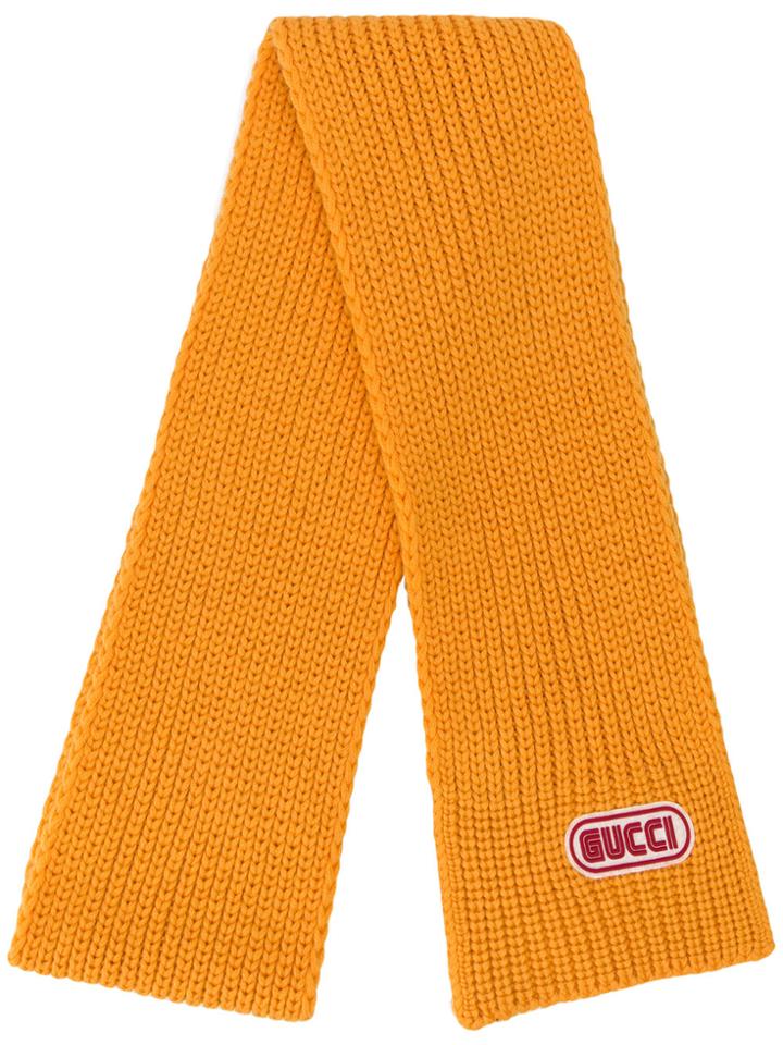 Gucci Wool Scarf With Gucci Patch - Yellow & Orange