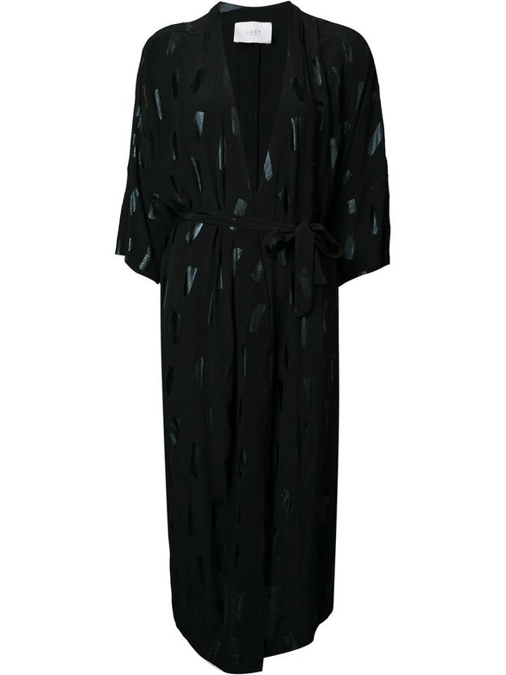 Just Female Tonal Print Long Cardigan, Women's, Size: Medium, Black, Viscose