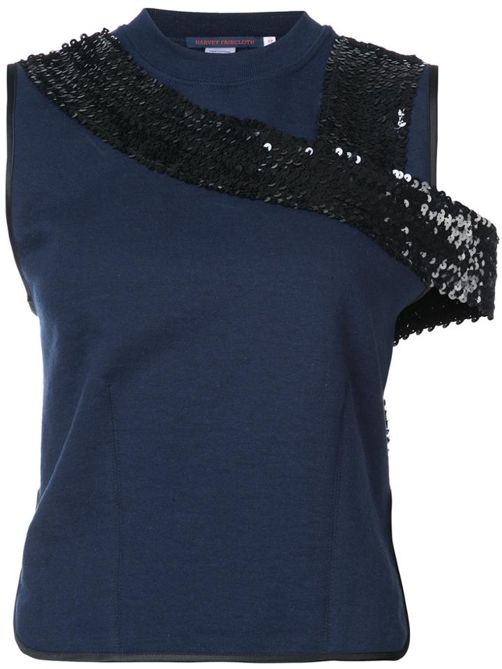 Harvey Faircloth Sequin Trim Sleeveless Top - Blue
