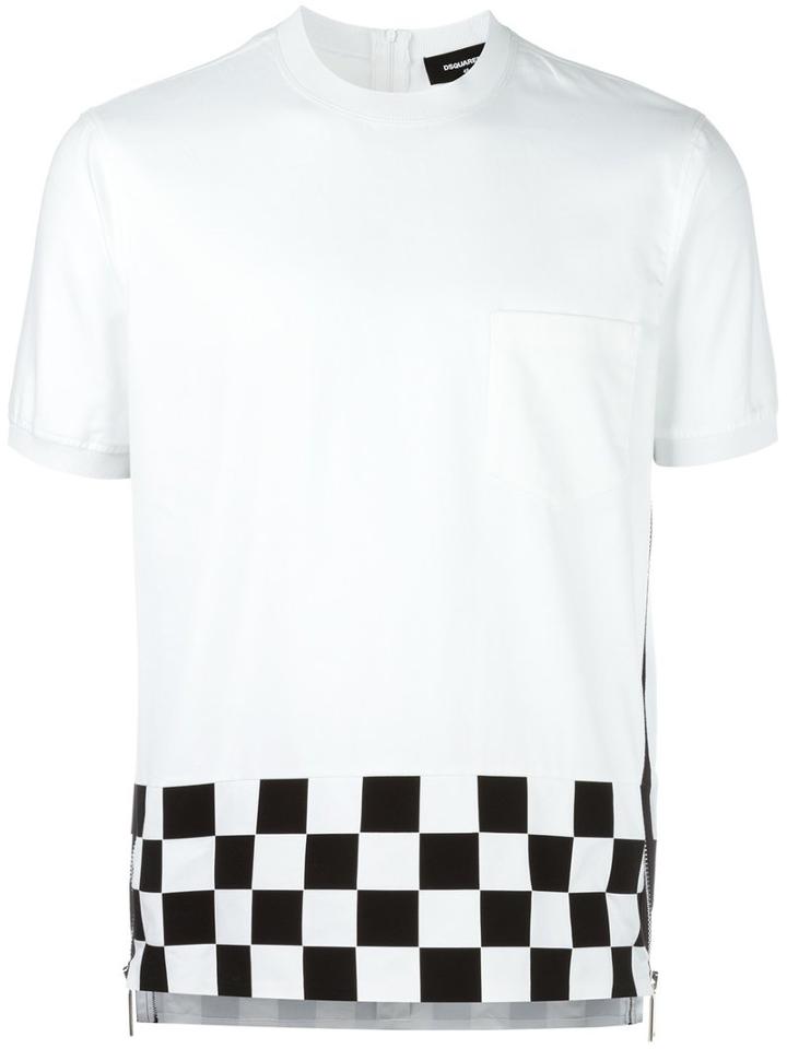 Dsquared2 Checkerboard Hem T-shirt, Men's, Size: 44, White, Cotton