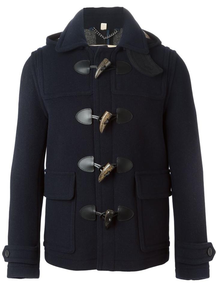 Burberry Brit Hooded Duffle Coat, Men's, Size: Medium, Blue, Polyamide/wool
