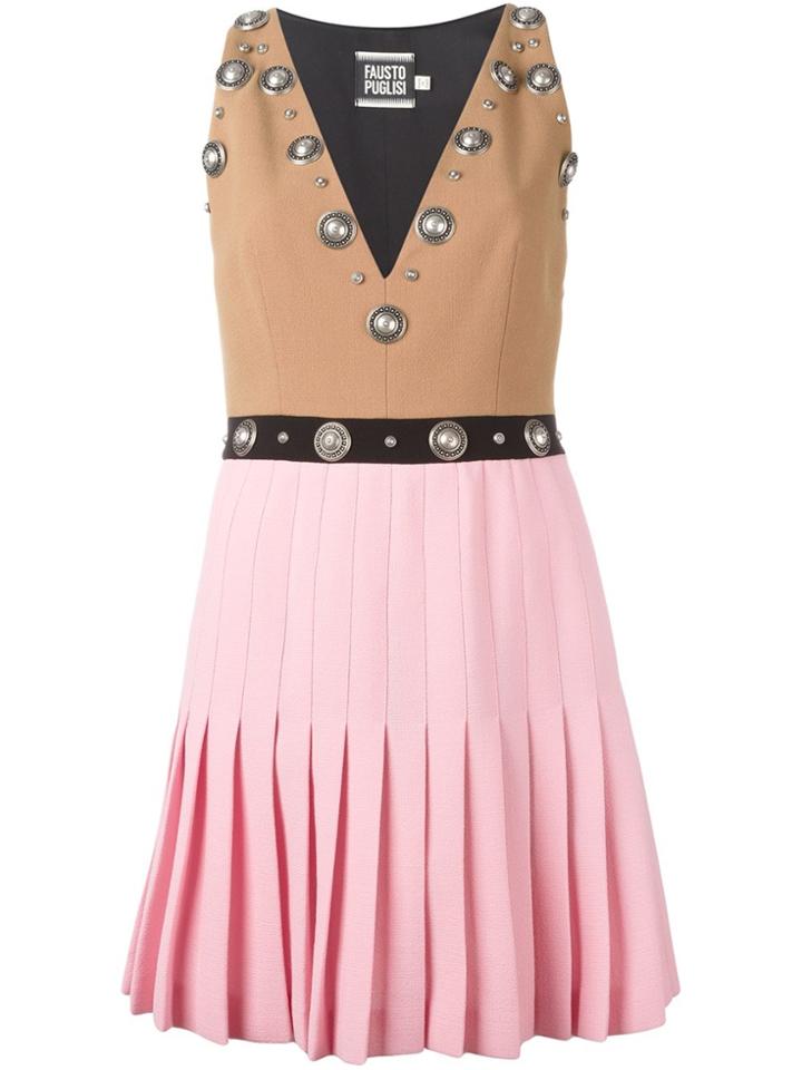 Fausto Puglisi Colour Block Studded Dress - Nude & Neutrals