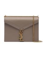 Saint Laurent Beige Cassandre Logo Leather Shoulder Bag - Neutrals