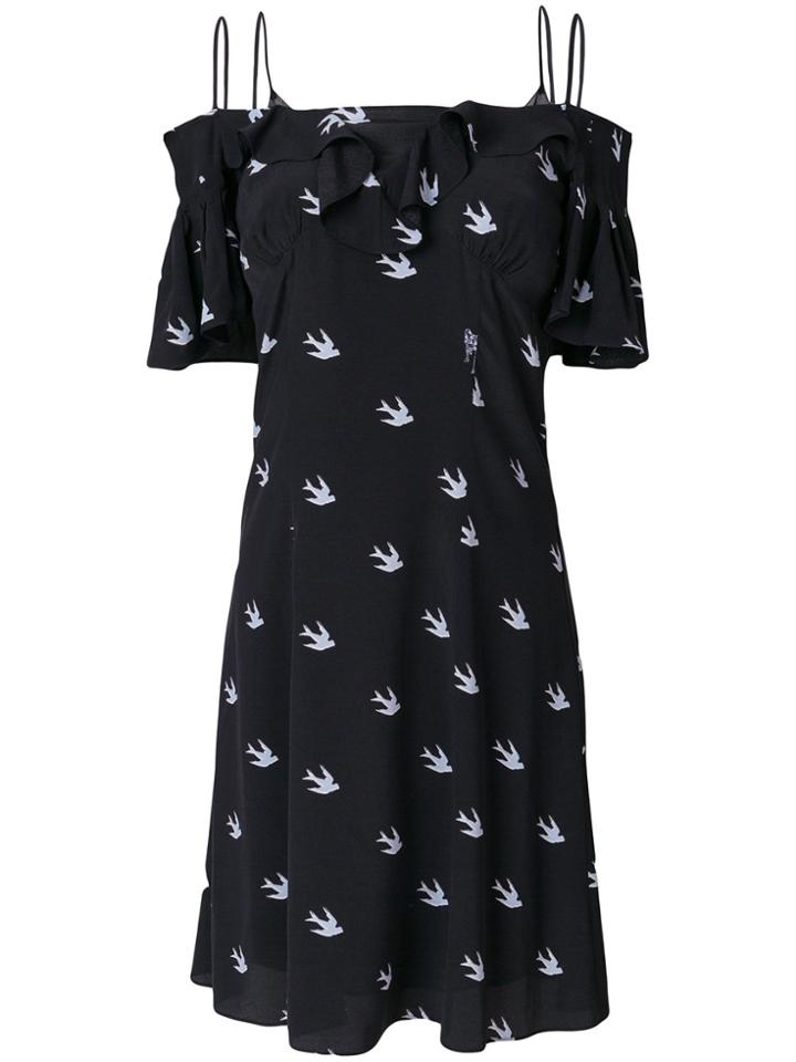 Mcq Alexander Mcqueen Off Shoulder Swallow Dress - Black