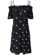 Mcq Alexander Mcqueen Off Shoulder Swallow Dress - Black