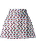 Au Jour Le Jour Birds Print A-line Skirt, Women's, Size: 40, Blue, Polyester/spandex/elastane/polyamide/viscose