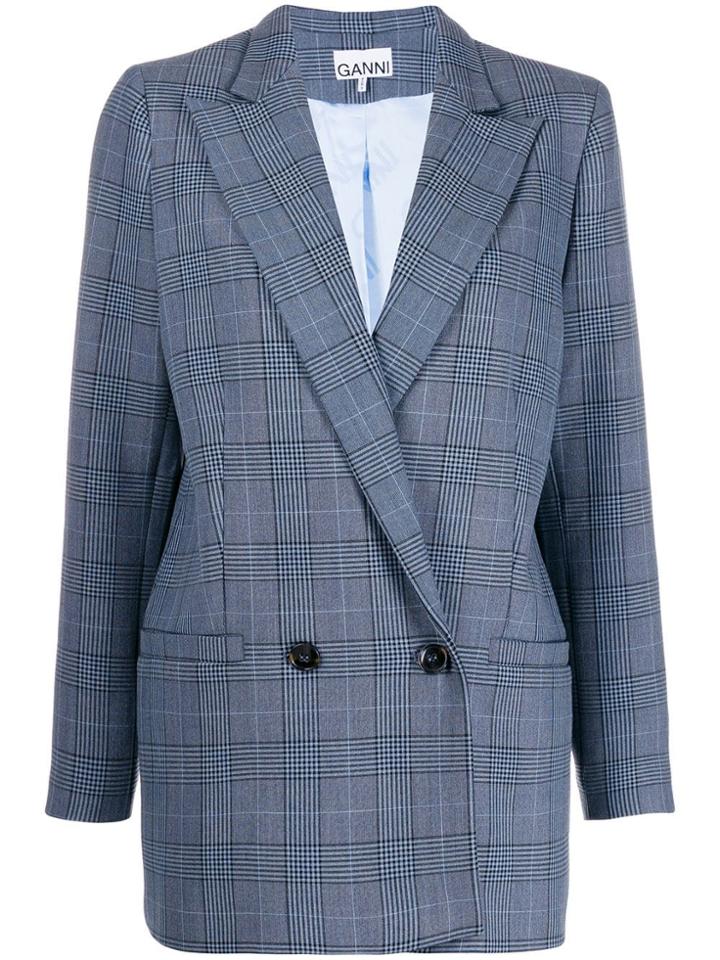 Ganni Double-breasted Fitted Blazer - Blue