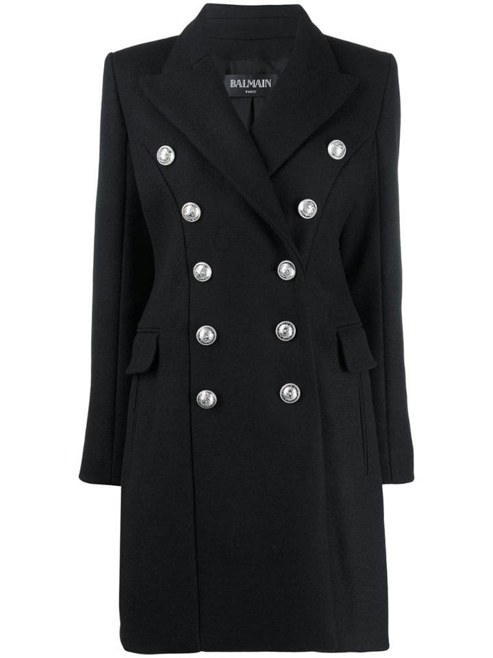 Balmain Double-breasted Wool Coat - Black