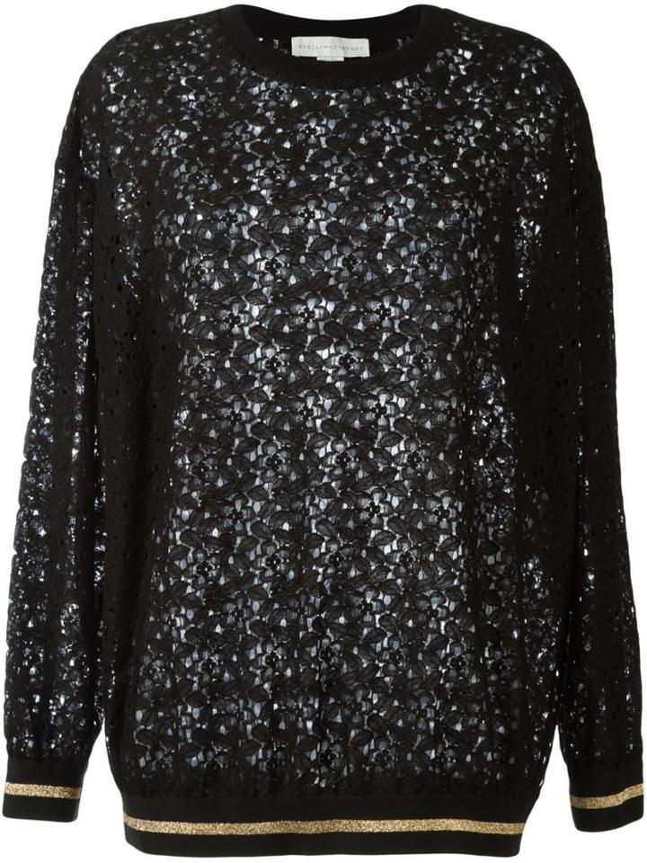 Stella Mccartney Floral Lace Sweatshirt, Women's, Size: 40, Black, Cotton/polyamide/polyester/latex