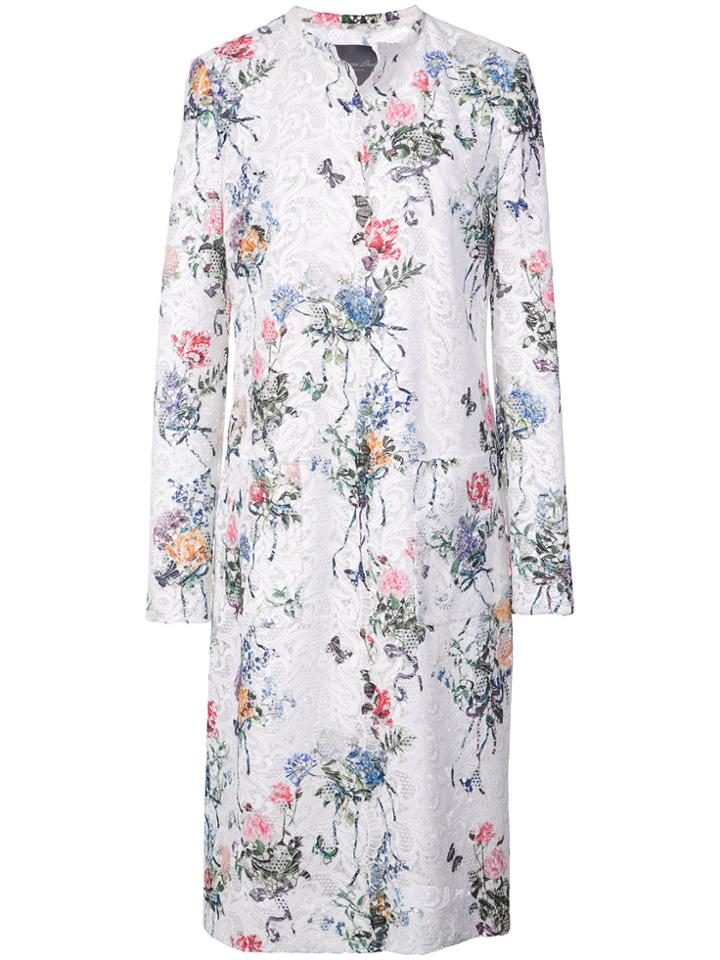 Monique Lhuillier Floral Print Single-breasted Coat - White
