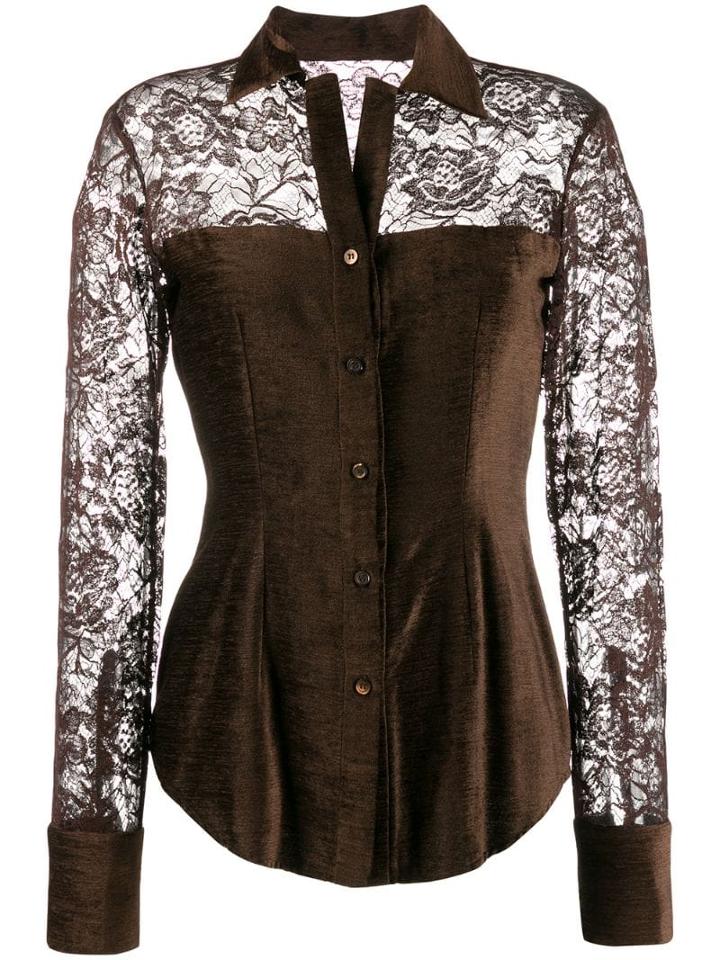 Romeo Gigli Pre-owned 1990's Lace Panels Slim Shirt - Brown