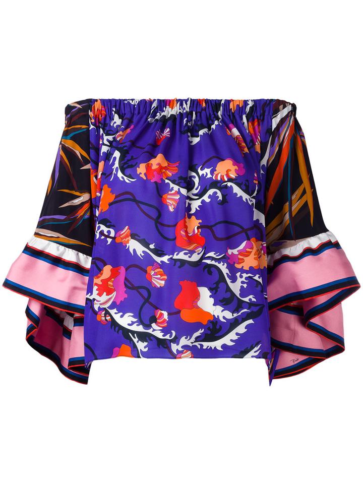 Emilio Pucci Off Shoulder Floral Blouse, Women's, Size: 42, Silk