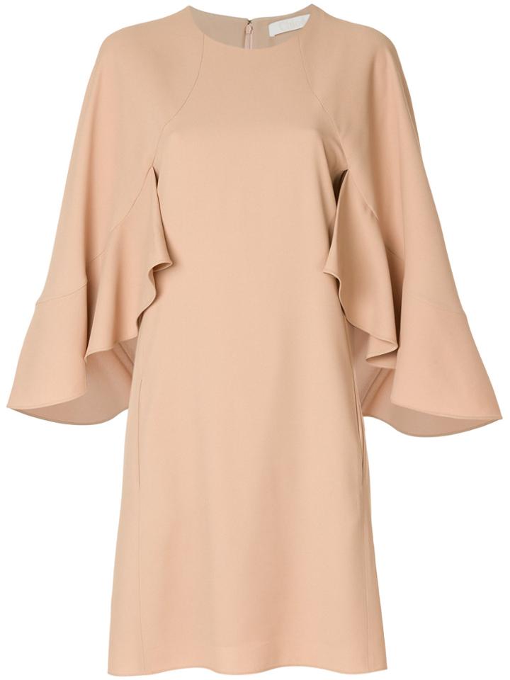 Chloé Frill Sleeve Shift Dress - Nude & Neutrals