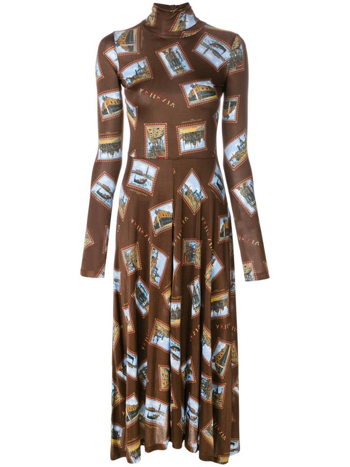 Golden Goose Deluxe Brand Postcard Print Dress - Brown