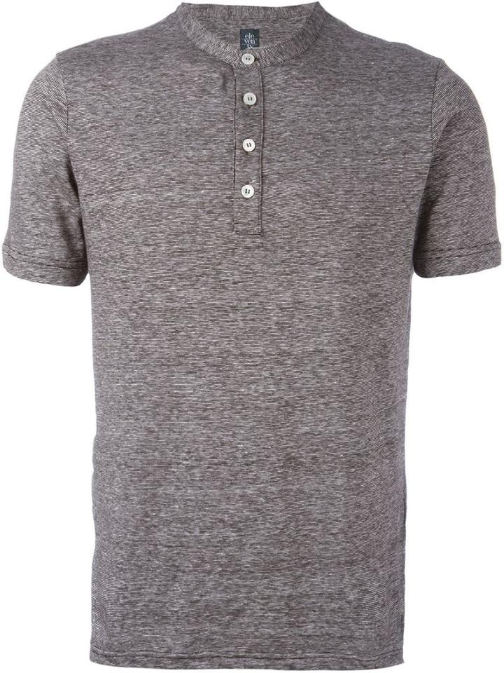 Eleventy Buttoned T-shirt, Men's, Size: Medium, Grey, Linen/flax/cotton