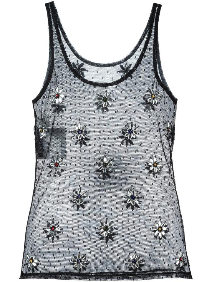 Moschino Embellished Tulle Tank Top, Women's, Size: 38, Black, Cotton/polyamide