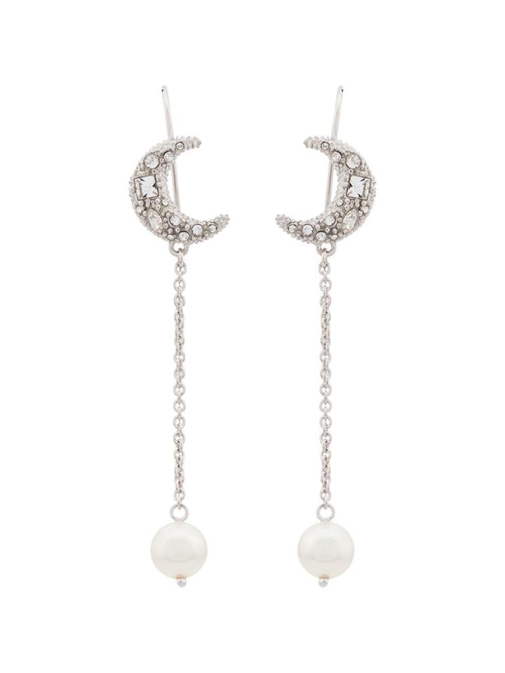 Miu Miu Pearl And Moon Charm Drop Earrings - Metallic