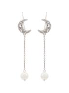 Miu Miu Pearl And Moon Charm Drop Earrings - Metallic