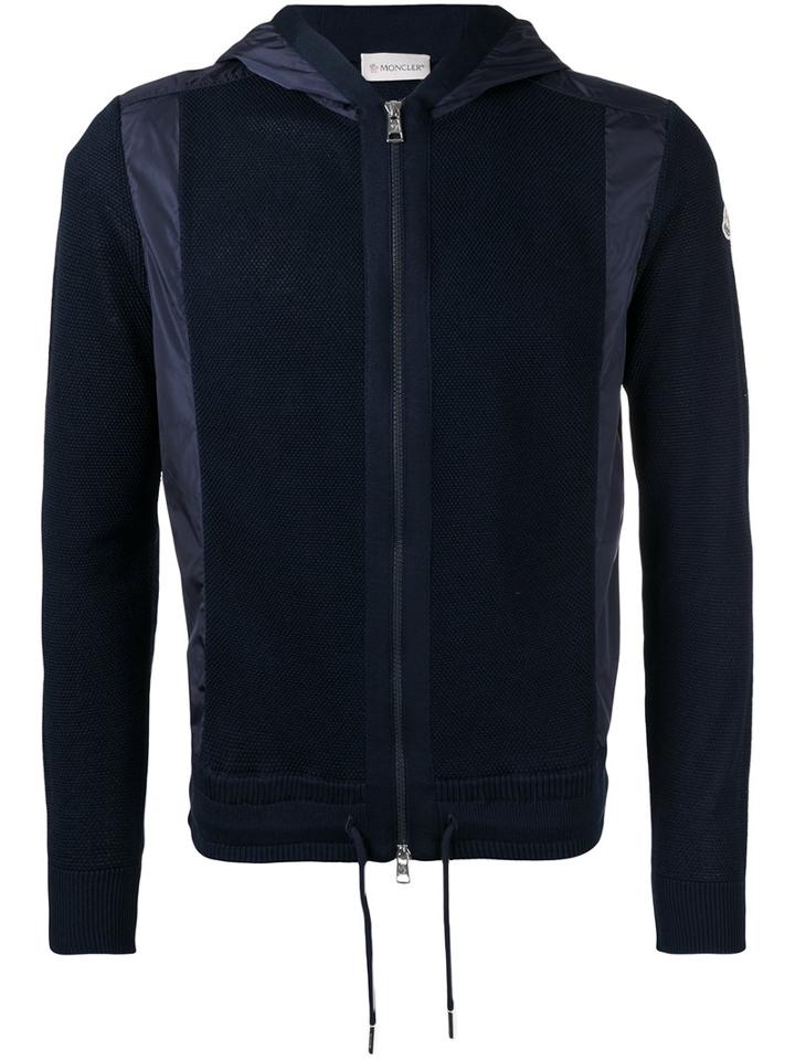 Moncler - Knitted Contrast Panel Hoodie - Men - Cotton/polyamide - Xl, Blue, Cotton/polyamide