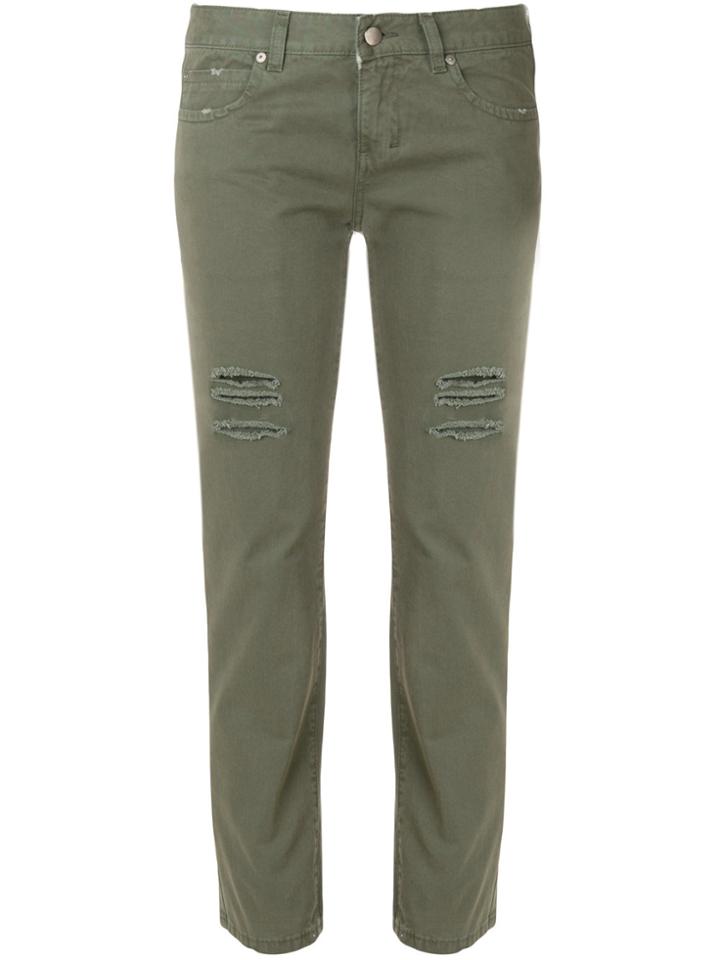 Aspesi Distressed Cropped Trousers - Green