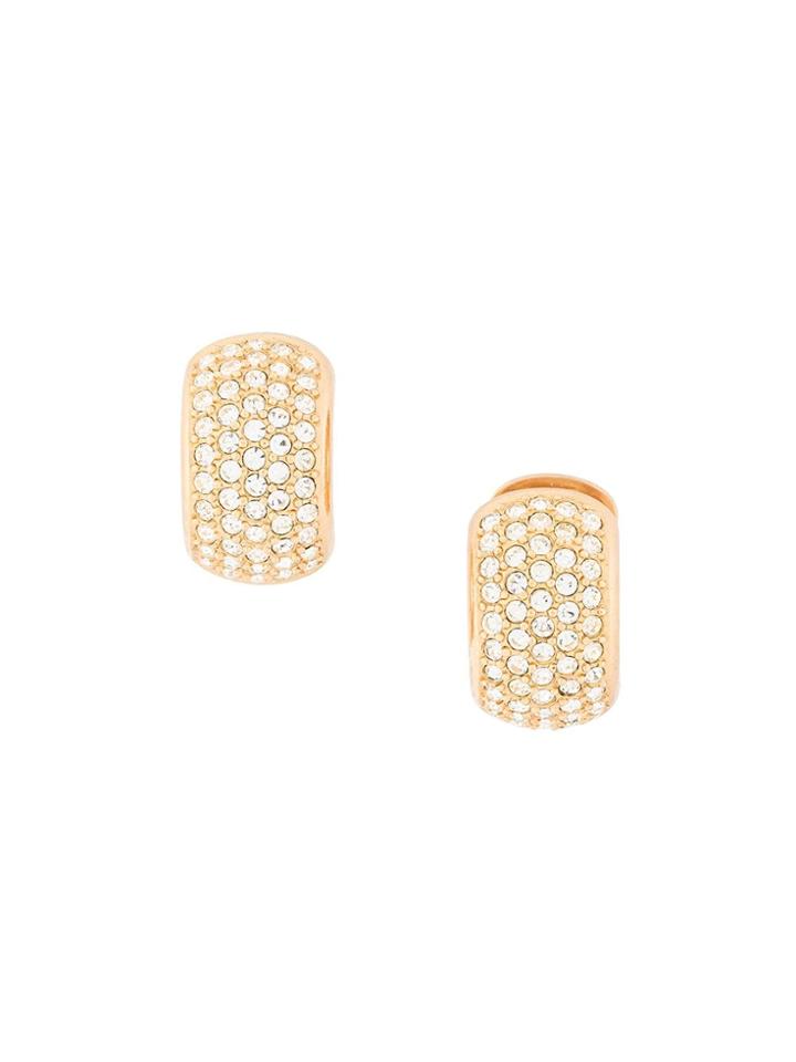 Christian Dior Vintage Swarovski Crystal Demi-hoop Clip-on Earrings -