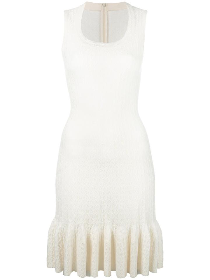Azzedine Alaia Ruffled Hem Dress, Women's, Size: 36, White, Viscose/wool/nylon/spandex/elastane