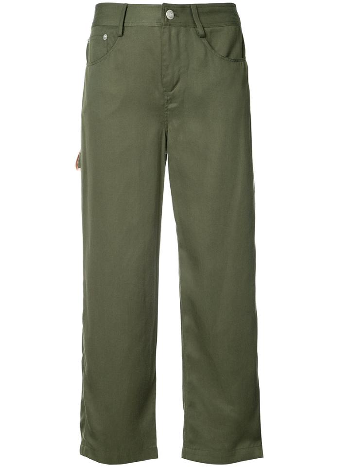 Opening Ceremony - Cropped Straight Trousers - Women - Lyocell - 2, Green, Lyocell
