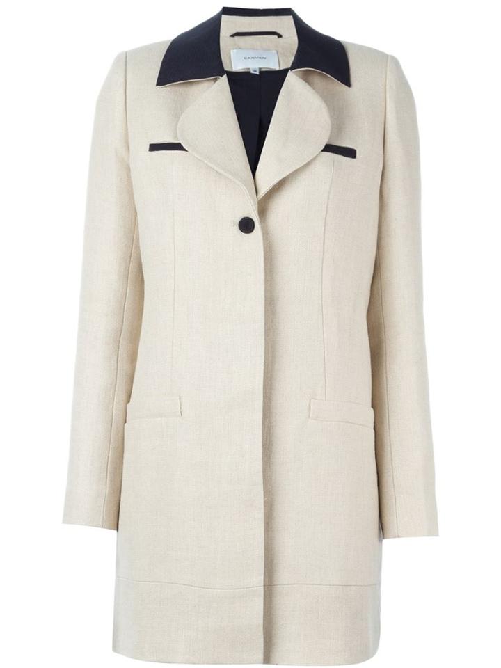 Carven Contrast Collar Coat, Women's, Size: 40, Nude/neutrals, Linen/flax/cotton/polyester