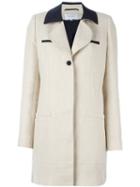 Carven Contrast Collar Coat, Women's, Size: 40, Nude/neutrals, Linen/flax/cotton/polyester
