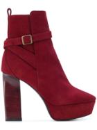 Saint Laurent Platform Ankle Boots - Red