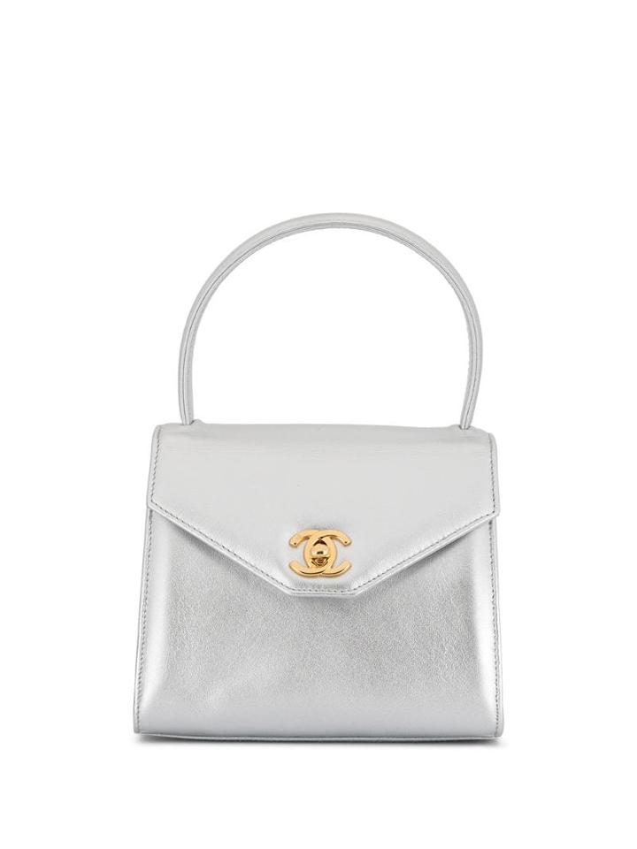 Chanel Pre-owned Mini Cc Turn-lock Tote - Silver