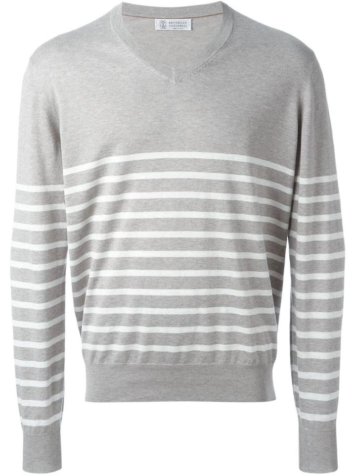 Brunello Cucinelli Striped V-neck Sweater