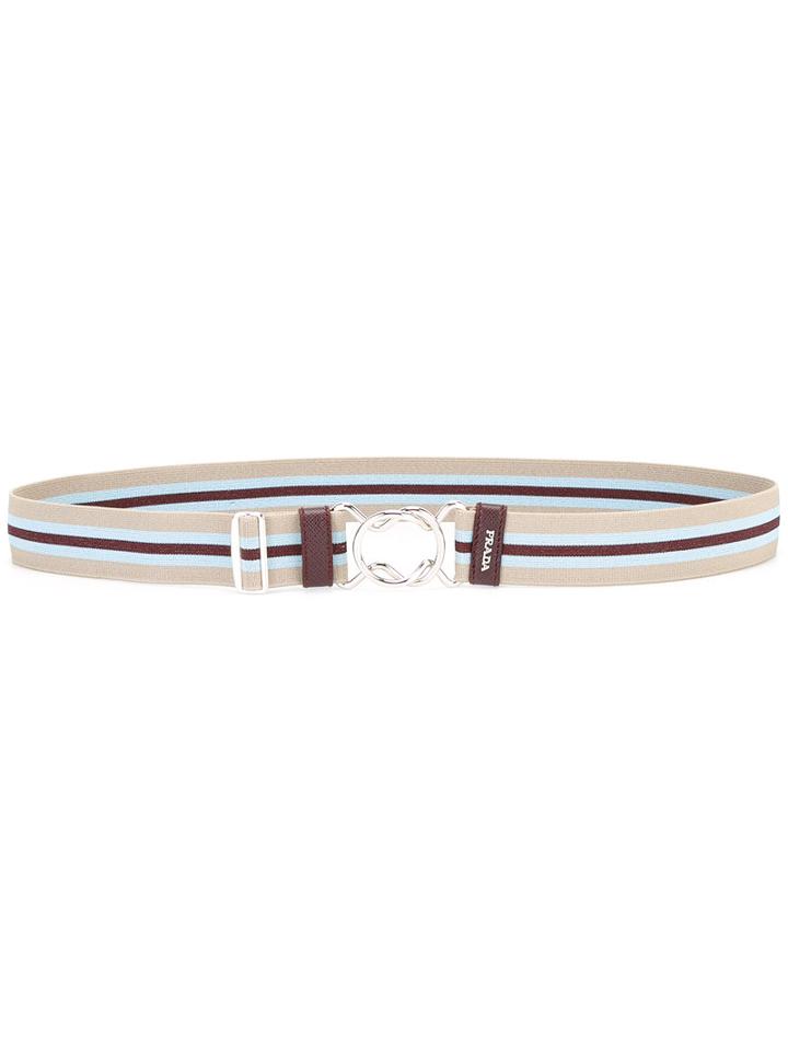 Prada Striped Belt, Women's, Size: 75, Nude/neutrals, Leather/elastodiene/metal