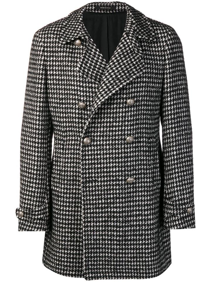 Tagliatore Houndstooth Check Coat - Black