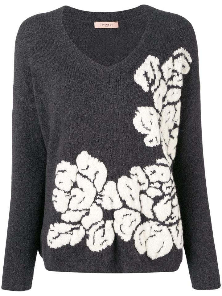 Twin-set Floral Knitted Sweater - Grey
