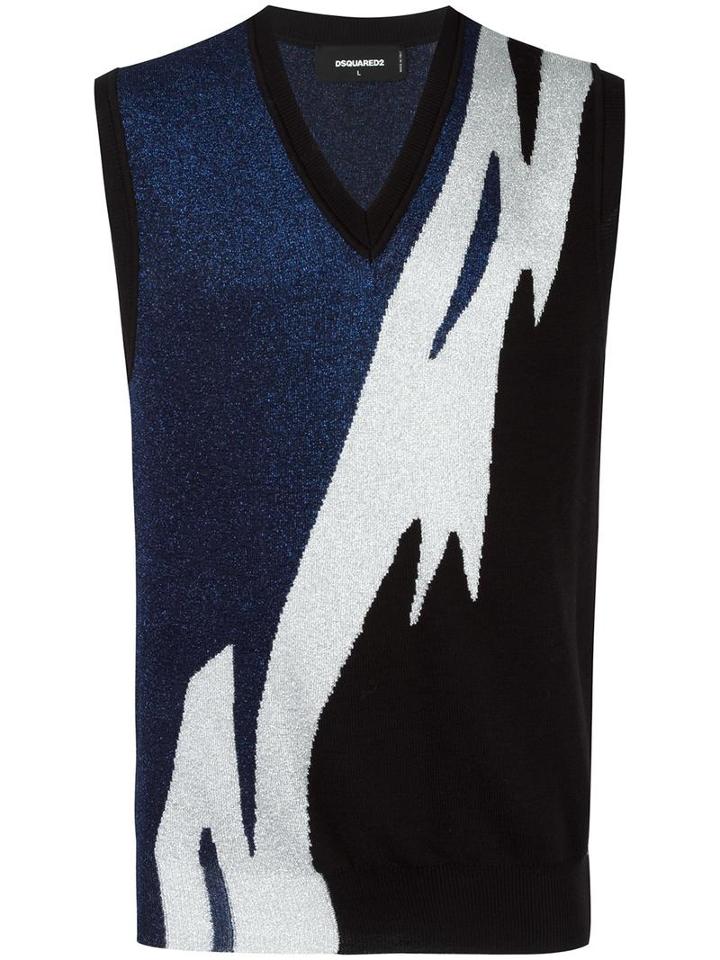 Dsquared2 Tiger Flash Lamé V-neck Vest, Men's, Size: Large, Black, Polyester/viscose/wool