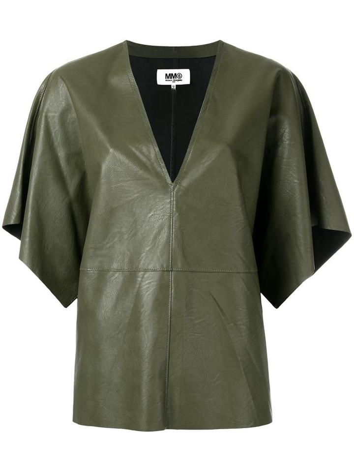 Mm6 Maison Margiela Leather Effect Boxy T-shirt, Women's, Size: 44, Green, Viscose/polyurethane