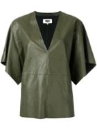 Mm6 Maison Margiela Leather Effect Boxy T-shirt, Women's, Size: 44, Green, Viscose/polyurethane