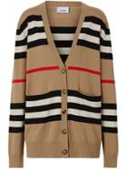 Burberry Icon Stripe Merino Wool Cardigan - Neutrals