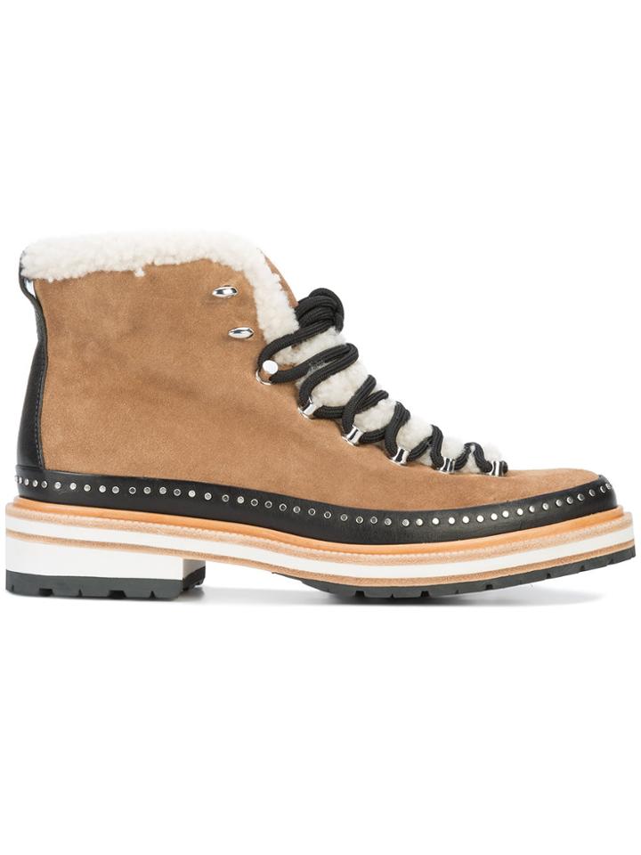Rag & Bone Fur Detailed Lace Up Ankle Boots - Nude & Neutrals