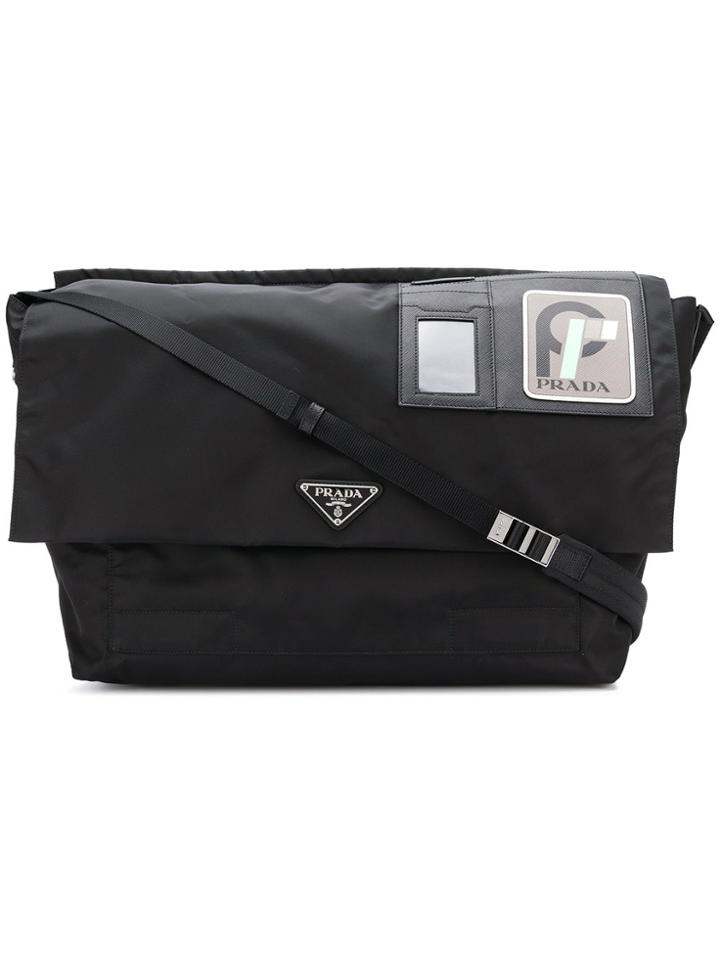 Prada Logo Patch Shoulder Bag - Black